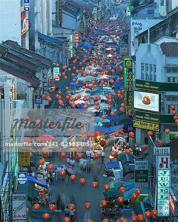 Elevated view of night market, Jalan Petaling, Chinatown, Kuala Lumpur, Malaysia, Southeast Asia, Asia