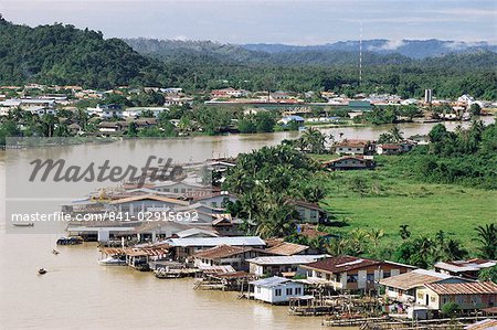 Stilt houses along Limbang River, Limbang City, Sarawak, Malaysia, island of Borneo, Asia