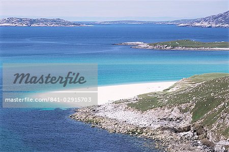 Mheilein beach of white shell-sand, Sound of Scarp, North Harris, Outer Hebrides, Western Isles, Scotland, United Kingdom, Europe