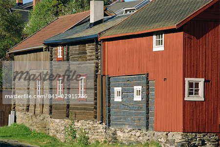 Preserved miners' houses, World Heritage site of Roros, Trondelag, Norway, Scandinavia, Europe