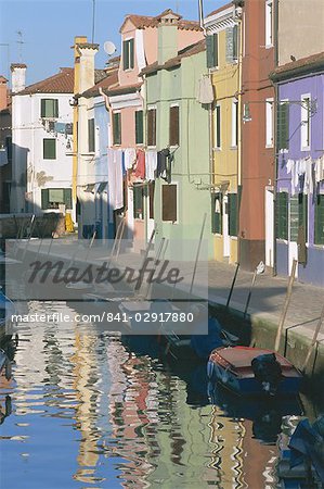 Painted houses, Burano, Venice, Veneto, Italy, Europe