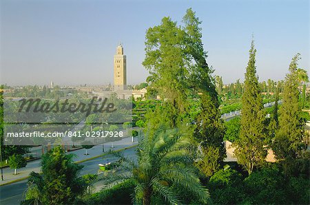 The Koutoubia minaret on the skyline of Marrakech (Marrakesh), Morocco, North Africa, Africa