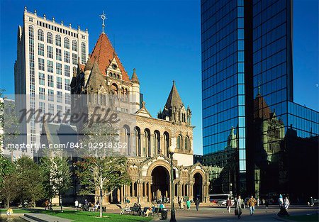 Trinity Church and the Hancock Tower in the city of Boston, Massachusetts, New England, United States of America, North America