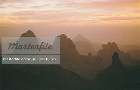 Sahara Desert, Hoggar Mountains, sunrise over Assekrem, Algeria, North Africa