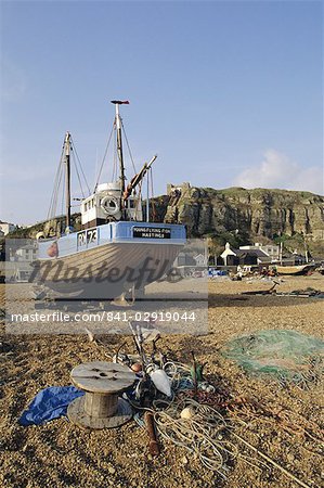 Boat on the beach at Hastings, East Sussex, England, United Kingdom, Europe