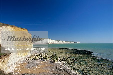 View to the Seven Sisters from beach below Seaford Head, East Sussex, England, United Kingdom, Europe