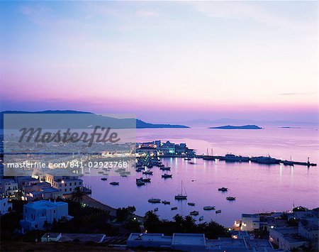 Evening view over Mykonos, Cyclades, Greek Islands, Greece, Europe