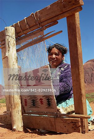 Navajo woman weaving carpet, Monument Valley, Arizona, United States of America, North America