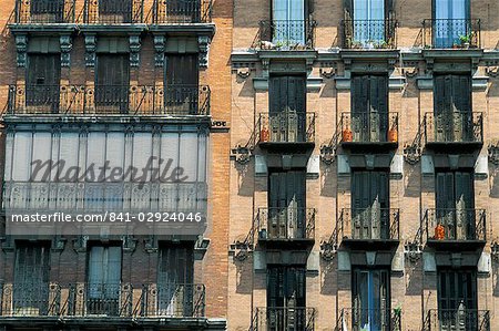 Balconies on houses, Igl S Isid, Madrid, Spain, Europe