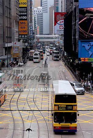 Trams, Des Voeux Road, Central, Hong Kong Island, Hong Kong, China, Asia