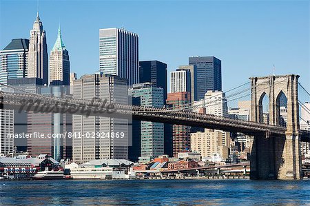 Brooklyn Bridge and Manhattan skyline, New York City, New York, United States of America, North America