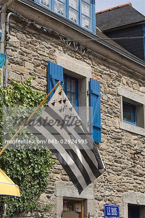 Breton flag in the old walled town of Concarneau, Southern Finistere, Brittany, France, Europe