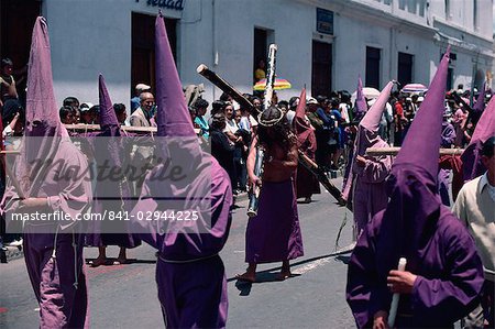 Penitents in Easter parade, Quito, Ecuador, South America