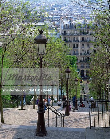 Looking down the famous steps of Montmartre, Paris, France, Europe
