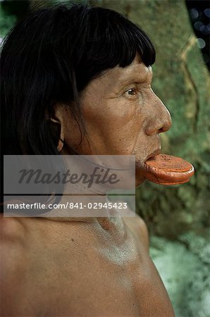 Suya with lip plate, Xingu, Brazil, South America