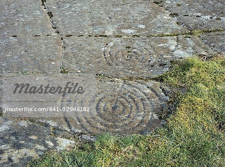 Cup and ring carvings at Achinabreck, where the largest cluster of prehistoric cup and ring carvings in Britain have been found, Kilmartin Glen, Argyll and Bute, Scotland, United Kingdom, Europe
