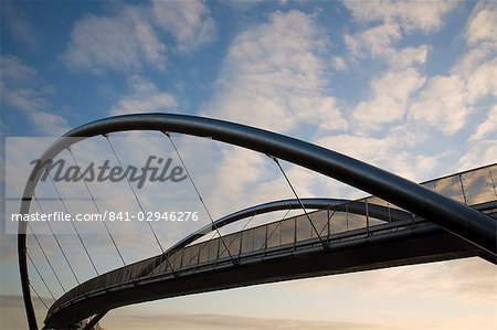 The new Celtic Gateway Bridge for pedestrians and cyclists, part of Holyhead Forward regeneration project, Porth Celtaidd, Holyhead, Anglesey, Wales, United Kingdom, Europe