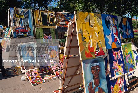 Paintings for sale, market, Old Havana, Cuba, West Indies, Central America