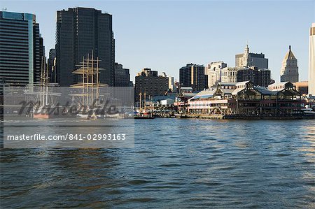 Historic boats moored at Pier 17 on the East River, Manhattan, New York City, New York, United States of America, North America