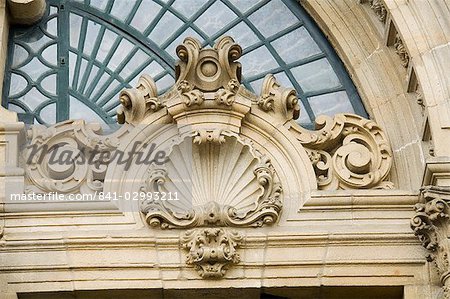 Shells on the front of Santiago cathedral, a symbol of the pilgrimage, Santiago de Compostela, Galicia, Spain, Europe