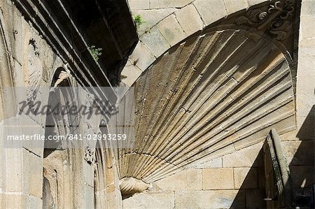 Detail of shell symbol of the pilgrimage, Santiago Cathedral from Plaza de Las Platerias, Santiago de Compostela, Galicia, Spain, Europe Detail of shell symbol of the pilgrimage, Santiago Cathedral from Plaza de Las Platerias, Santiago de Compostela, Galicia, Spain, Europe