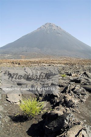 View from the caldera of the volcano of Pico de Fogo, Fogo (Fire), Cape Verde Islands, Africa