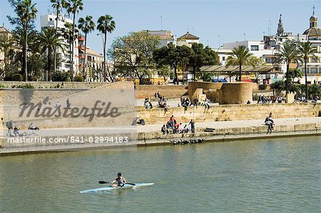 La Macarena district and the river Rio Guadalquivir, Seville, Andalusia, Spain, Europe