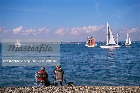 Looking out to sea over the Solent, Portsmouth, Hampshire, England, United Kingdom, Europe