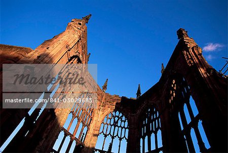 Cathedral ruins in evening light, Coventry, West Midlands, England, United Kingdom, Europe