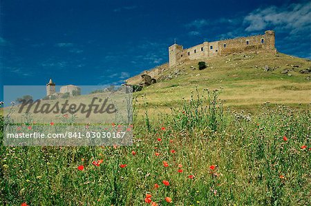 View of castle, Medallin, Extremadura, Spain, Europe
