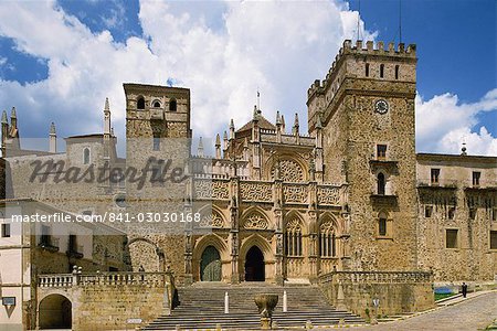 The facade of the Royal Monastery of Santa Maria de Guadalupe, UNESCO World Heritage Site, Caceres area, Extremadura, Spain, Europe