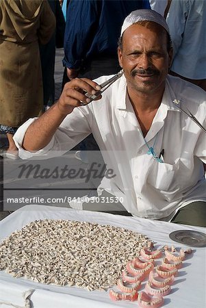 False teeth seller, Jemaa el Fna, Marrakech, Morocco, North Africa, Africa