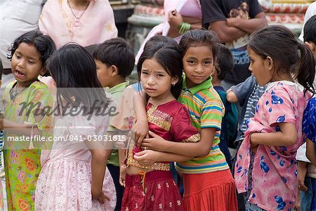 School girls, Swayambhunath (Monkey Temple), Kathmandu, Nepal, Asia