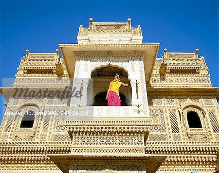 Jain priest and Jain temple, Amar Sagar, near Jaisalmer, Rajasthan state, India, Asia