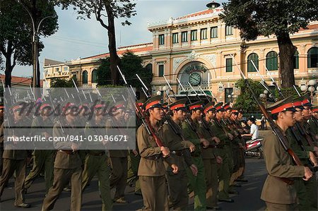 Army parade in front of the G.P.O., Ho Chi Minh City (Saigon), Vietnam, Southeast Asia, Asia