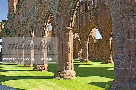 Interior of the nave of the 13th century Cistercian Sweetheart Abbey, founded by Devorgilla, Lady of Galloway, New Abbey, Dumfries and Galloway, Scotland, United Kingdom, Europe