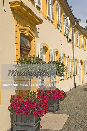 Terrace houses with traditional shuttered windows, German border town of Perl, Mosel (Moselle) River wine trail, on the Luxembourg border, Germany, Europe