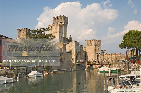 The harbour and castle at Sermione, Lake Garda, Lombardy, Italy, Europe