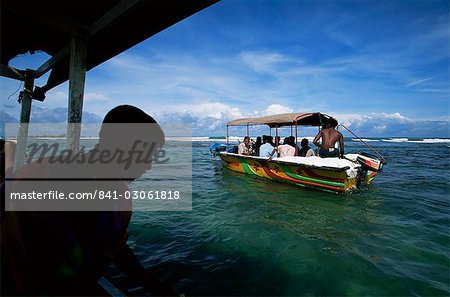 Glass bottom boats near Hikkaduwa taking tourists to the Coral Sanctuary, Sri Lanka, Asia