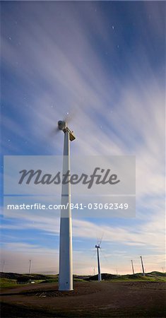 Windmills at dawn in Te Apiti Wind Farm, Palmerston North, Manawatu, North Island, New Zealand, Pacific