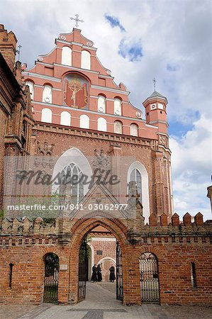 Bernardine church and monastery with monks standing by the door, Vilnius, UNESCO World Heritage Site, Lithuania, Baltic States, Europe Bernardine church and monastery with monks standing by the door, Vilnius, UNESCO World Heritage Site, Lithuania, Baltic States, Europe