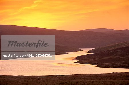 Loch of Cliff at sunset, Unst, Shetland Islands, Scotland, United Kingdom, Europe