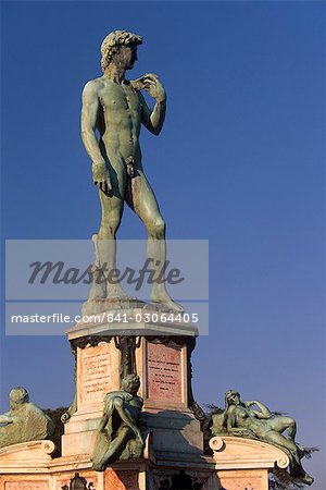 Bronze replica of Michelangelo's David on Piazzale Michelangelo, Florence (Firenze), Tuscany, Italy, Europe