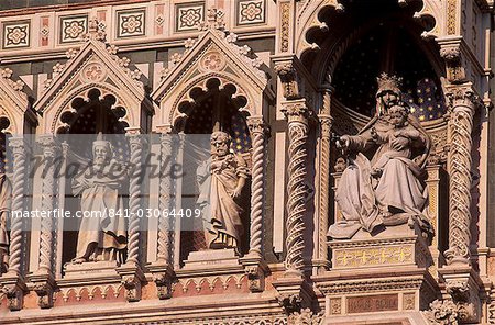 Detail of the facade of polychrome marble of the Duomo Santa Maria del Fiore, UNESCO World Heritage Site, Florence, Tuscany, Italy, Europe