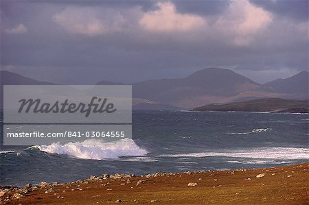 Sound of Taransay, North Harris hills in background, west coast, South Harris, Outer Hebrides, Scotland, United Kingdom, Europe