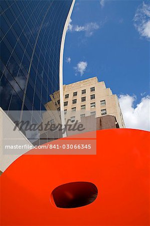 Ivan Chermayeff's Red 9 sculpture, Nine West 57th Street, Midtown Manhattan, New York City, New York, United States of America, North America