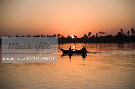 Fishing boat, sunset, River Nile, Egypt, North Africa, Africa