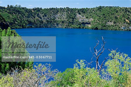 The Blue Lake, one of three crater lakes at the top of Mount Gambier, an extinct volcano, in the Southeast of South Australia, Australia, Pacific