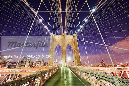Brooklyn Bridge and Manhattan skyline from Brooklyn, New York City, New York, United States of America, North America