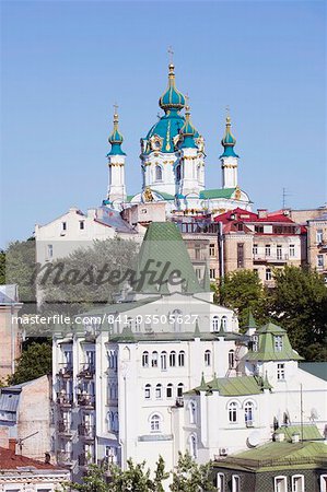 St. Andrews Church built in 1754 by Bartelomeo Rastrelli, on Andrews Descent (Andriyivsky Uzviz) , Kiev, Ukraine, Europe